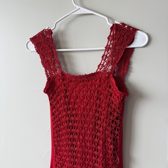 VTG Y2K Crochet Lace Red Blouse Top Sz XS - Picture 5 of 8